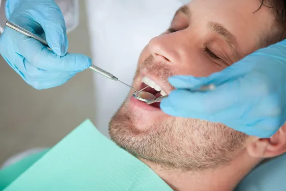 A patient reclined in the chair during a treatment.